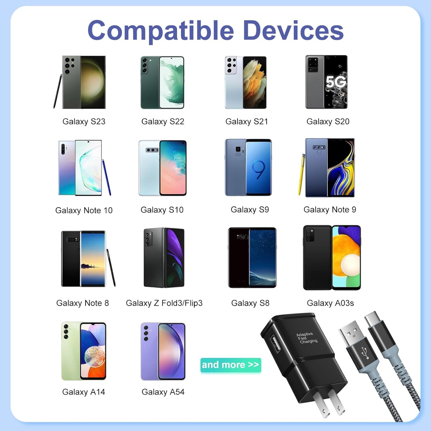 Adaptive Fast Charging Wall Charger with USB C Cable 10Ft, USB Fast Charger Type C Charger Compatible for Galaxy S25 S24 S23 Ultra A15 A13 A03S A53 S22 S21 S20 S10 S9 Android Phone-2Pack,Black