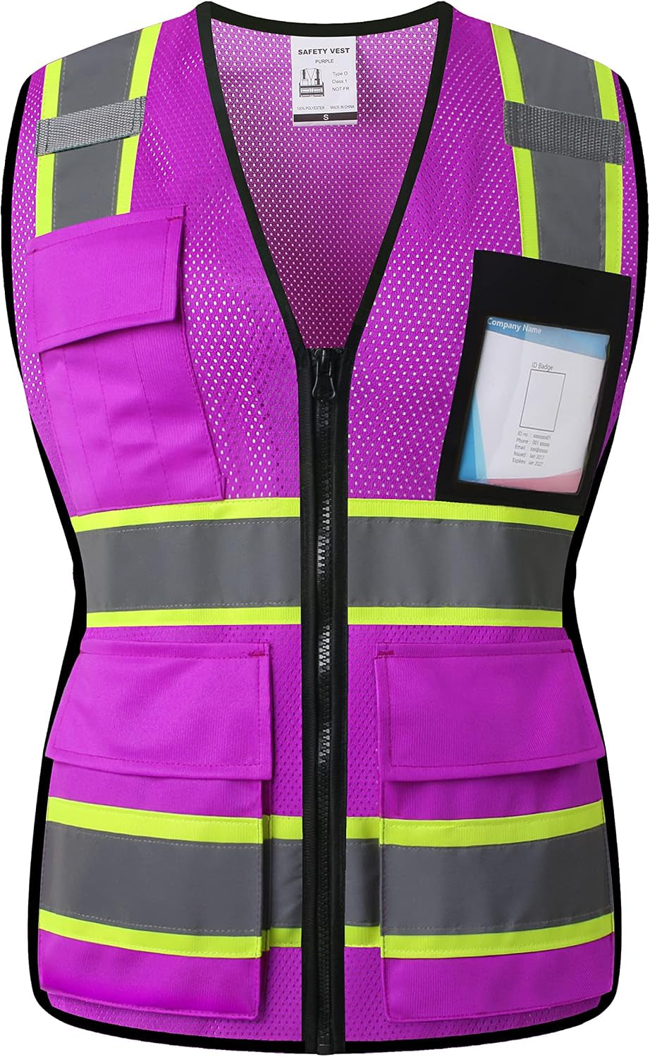 Reflective Safety Vest for Men Women High Visibility Vest with 8 Pockets and Front Zipper Mesh Reflective Vest (Black-07, X-Large)