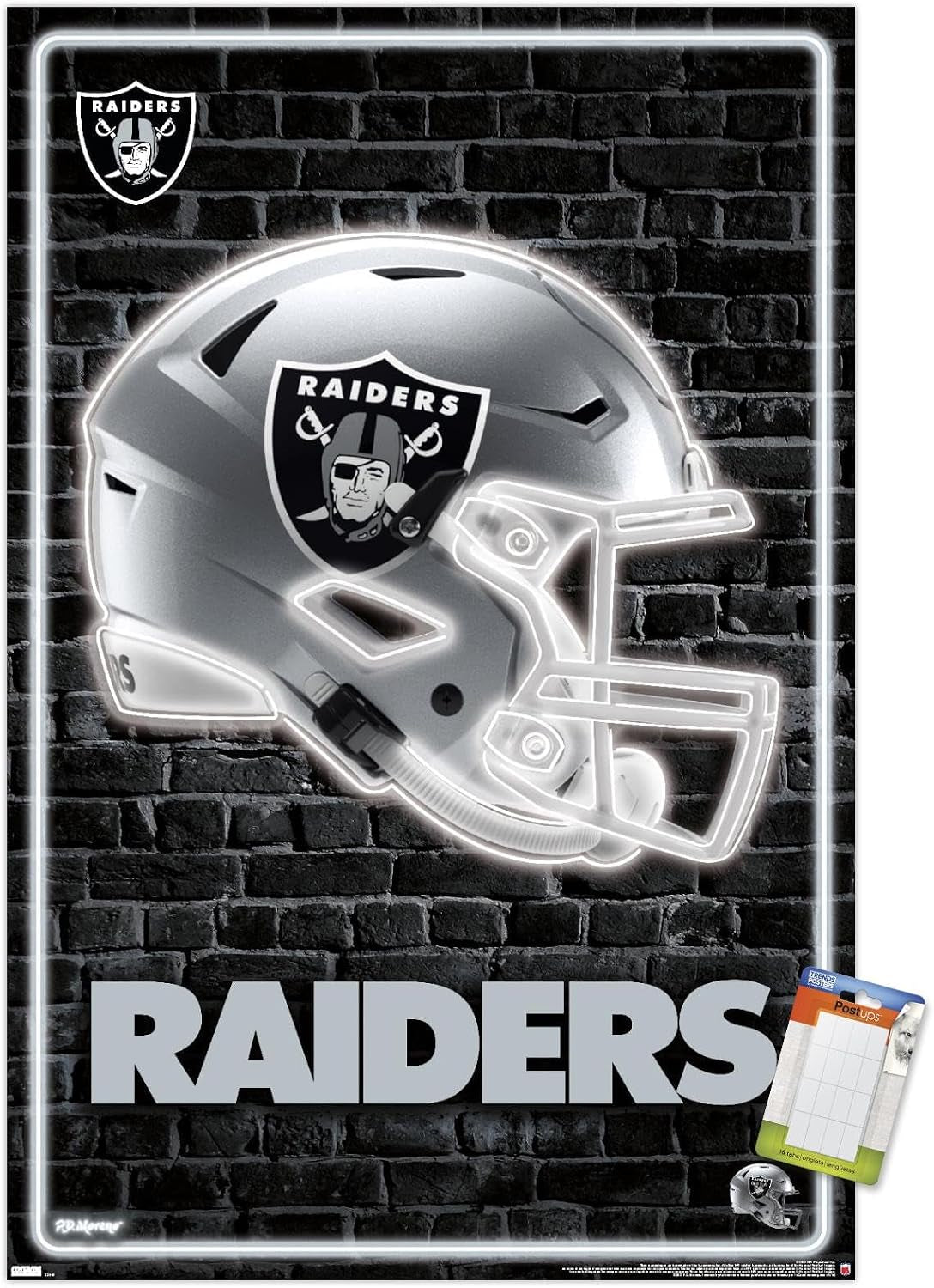 Trends International NFL Las Vegas Raiders - Neon Helmet 23 Wall Poster, 22.375" X 34", Premium Print and Beechwood Hanger Bundle