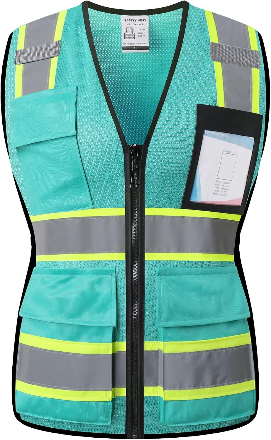 Reflective Safety Vest for Men Women High Visibility Vest with 8 Pockets and Front Zipper Mesh Reflective Vest (Black-07, X-Large)