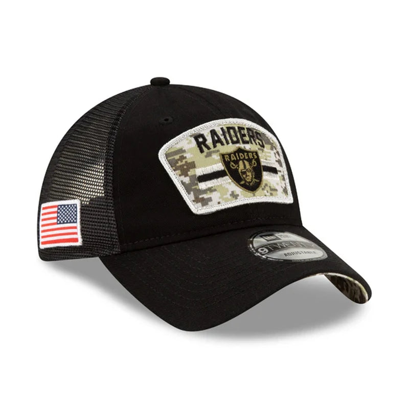 Las Vegas Raiders  2021 Salute to Service Trucker 9TWENTY Adjustable Hat - Black