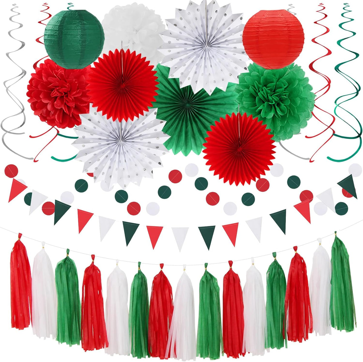 Black White-Silver Party-Decorations - 33Pcs Kits Banner,Graduation Streamer Tassel Garland,Tissue Pom Poms Honeycomb,Paper Lantern Fans,Birthday Wedding Baby Bridal Shower New Years Decor Hugtmr