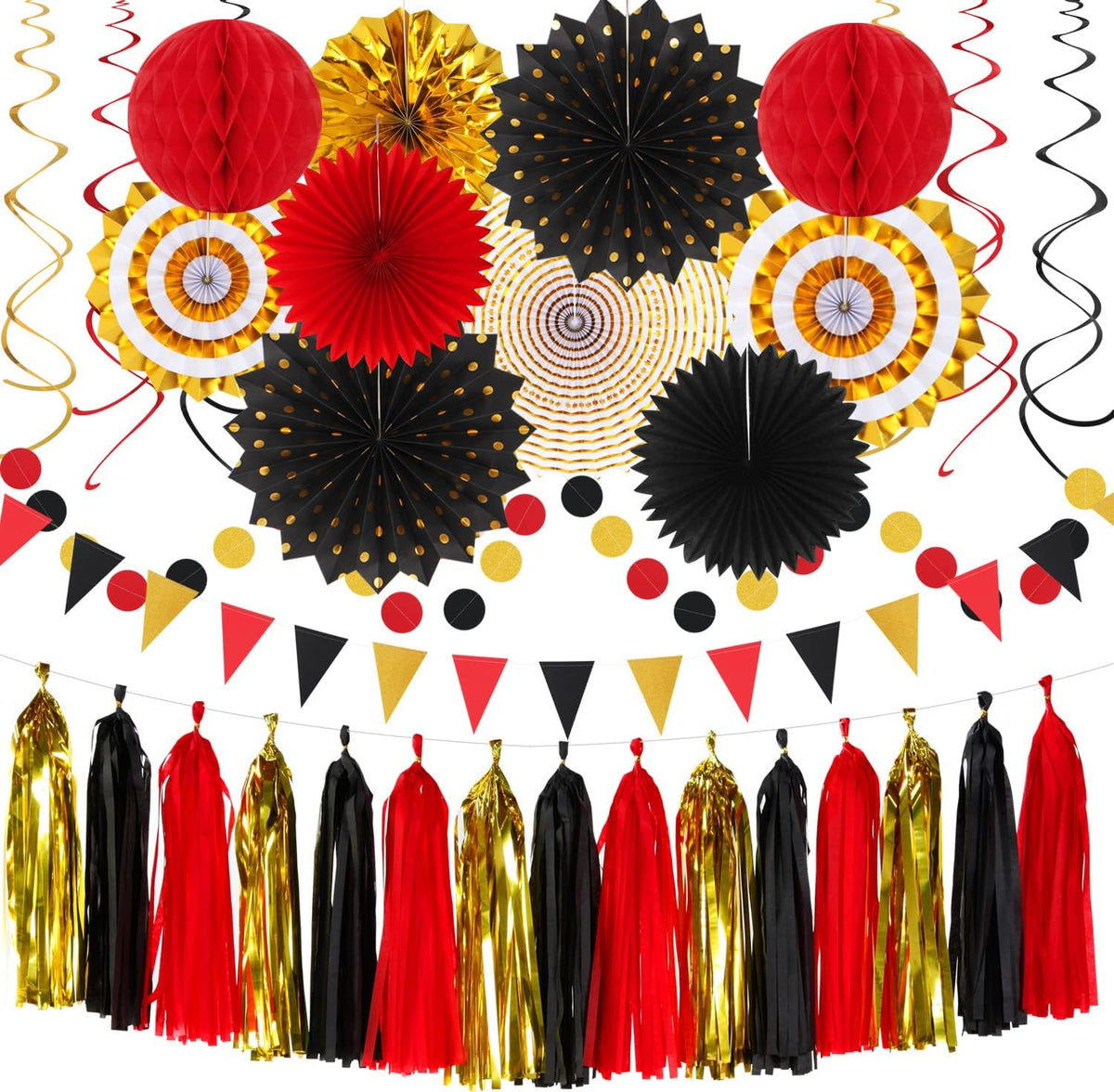 Black White-Silver Party-Decorations - 33Pcs Kits Banner,Graduation Streamer Tassel Garland,Tissue Pom Poms Honeycomb,Paper Lantern Fans,Birthday Wedding Baby Bridal Shower New Years Decor Hugtmr
