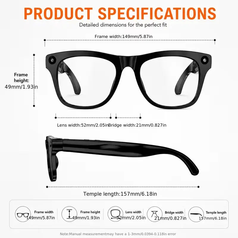 AI Smart Glasses with Camera - 800MP Imaging, 1080P HD Video, Touch Control & Voice Control, Bluetooth Wireless Audio Calls, Intelligent Recording, 27-Language Translation, Photochromic Lenses, Ideal for Meetings, Travel, Video Camera Glasses