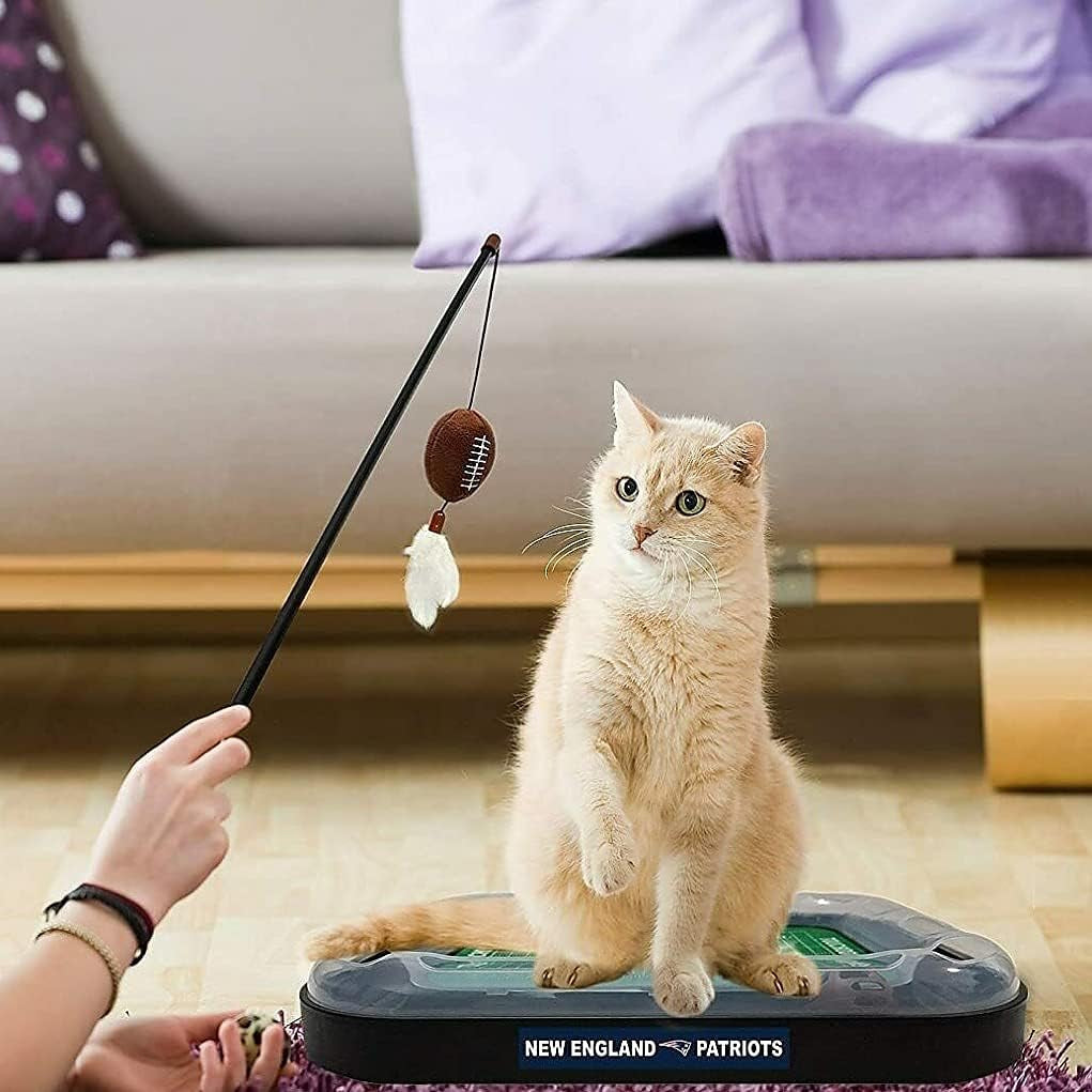 CAT SCRATCHING BOARD NFL LOS VEGAS Raiders Football Field CAT Scratcher Toy. + Catnip Filled Plush Football Toy&Feather Cat Toy Hanging with Jingle Bell Interactive Ball Cat Chasing 5-In-1 Kitty Toy