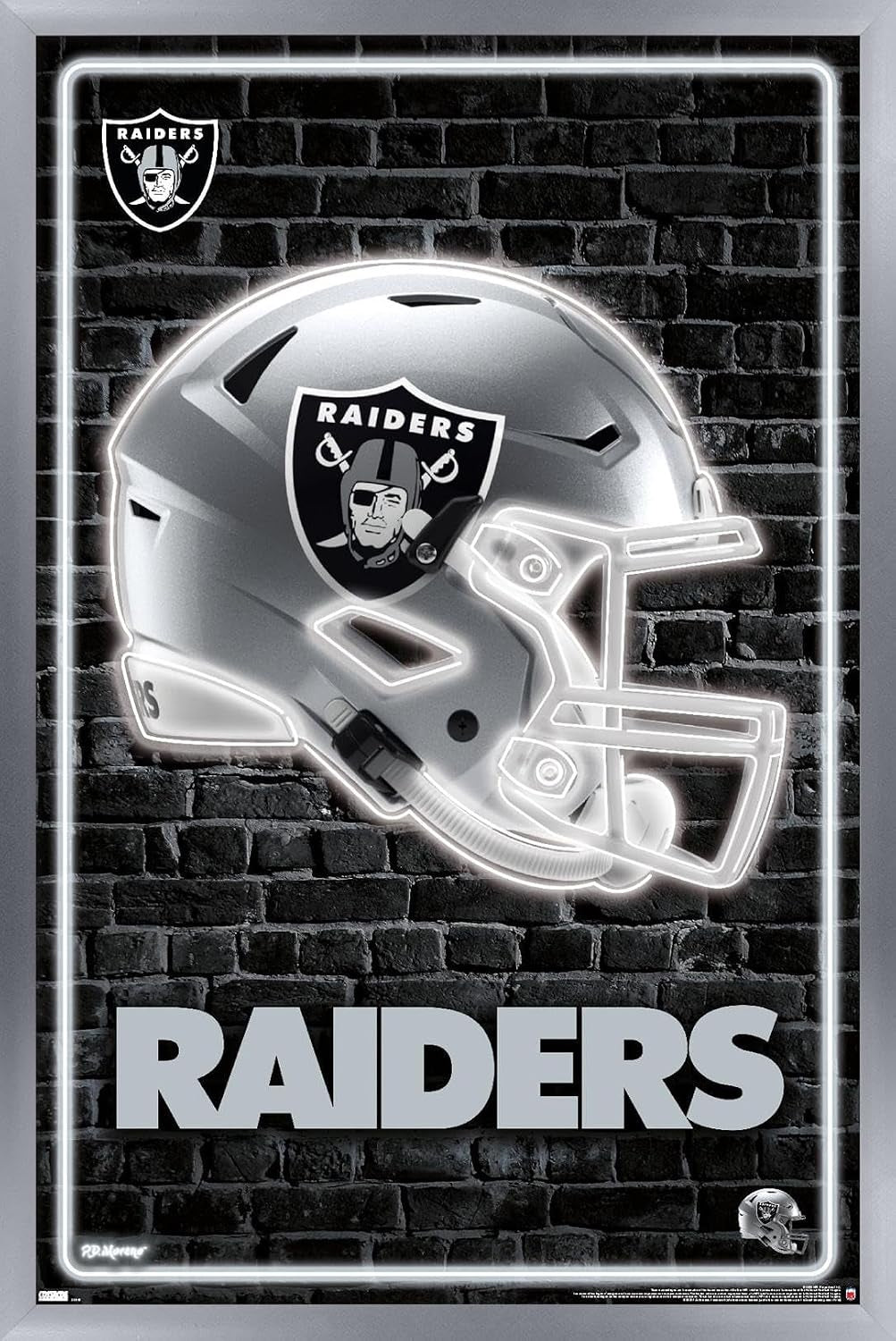 Trends International NFL Las Vegas Raiders - Neon Helmet 23 Wall Poster, 22.375" X 34", Premium Print and Beechwood Hanger Bundle