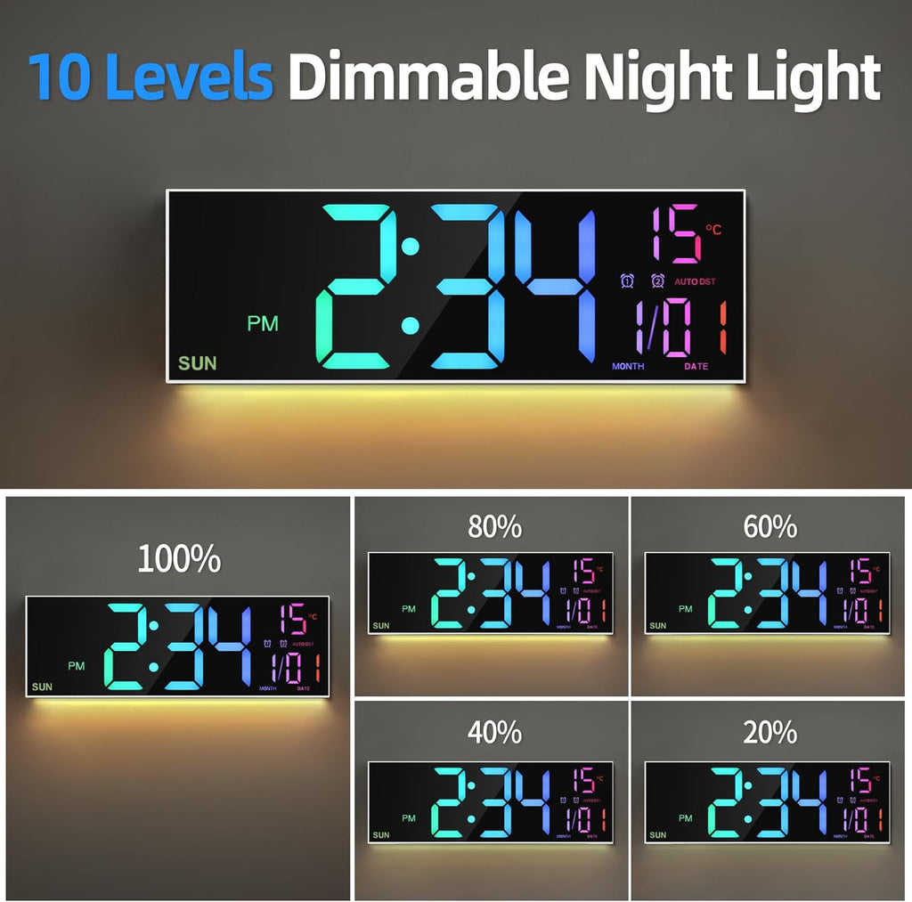 16.2" Digital Wall Clock – RGB, Remote, Dual Alarm, Auto-Brightness