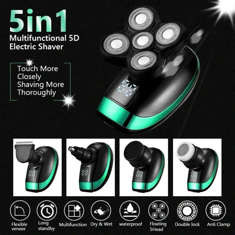 Tinsol 5-In-1 Electric Shaving - Rechargeable 4D Fitting, 5 Floating Blades - Ideal for Shaving, Nosing and Eyebrow Trimming