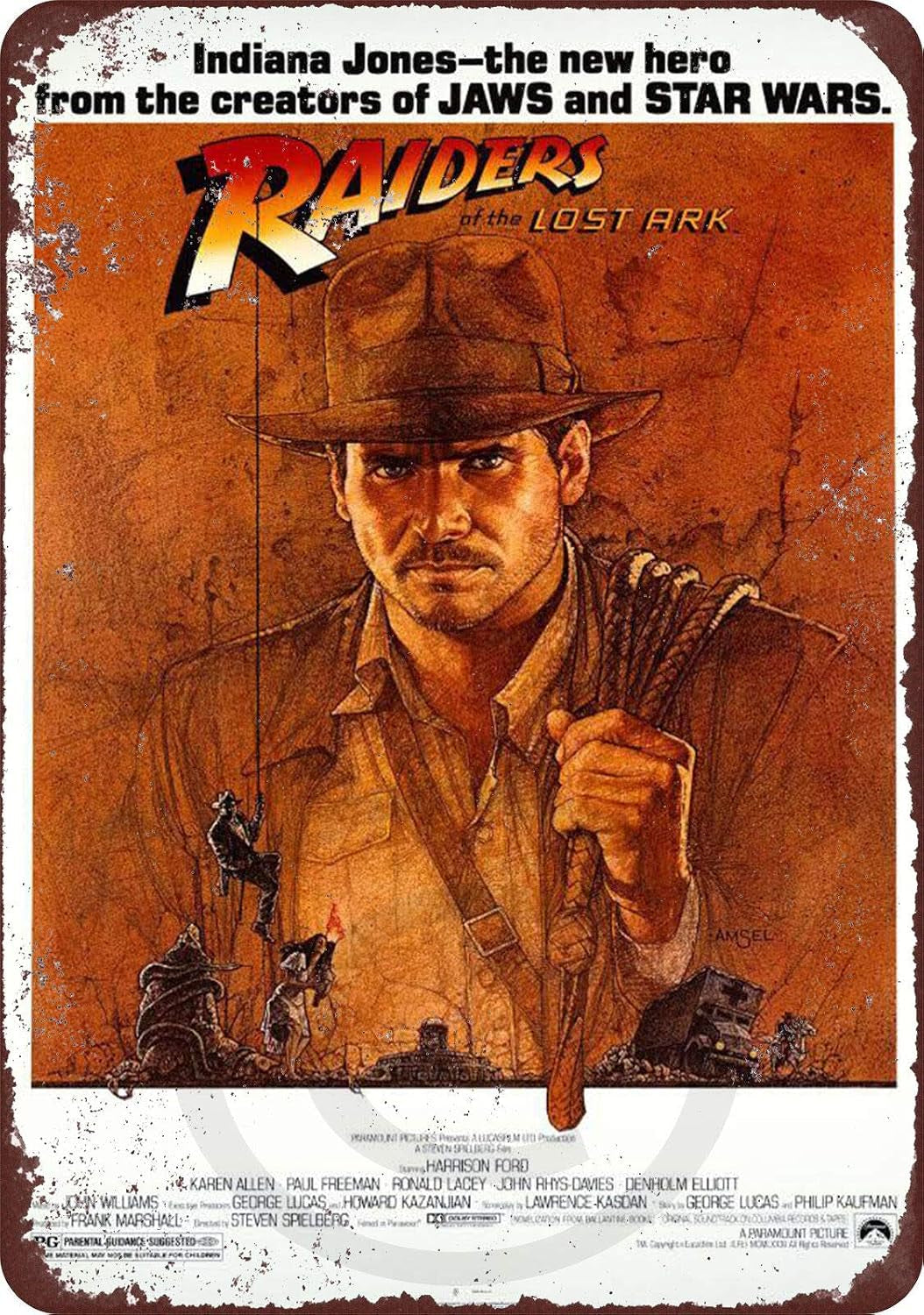 Homdeo Patio Cafe Gym Decor Art Metal Signs Vintage Barber Shop 1981 Indiana Jones Raiders of the Lost Ark Movie Pub Tin Sign 8 X 12