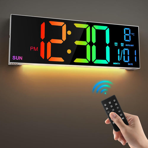 16.2" Digital Wall Clock – RGB, Remote, Dual Alarm, Auto-Brightness