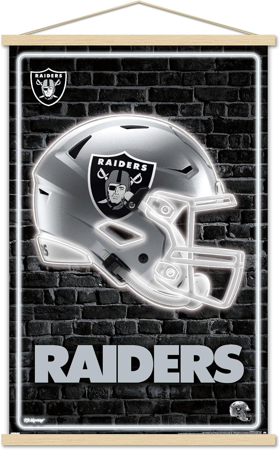 Trends International NFL Las Vegas Raiders - Neon Helmet 23 Wall Poster, 22.375" X 34", Premium Print and Beechwood Hanger Bundle