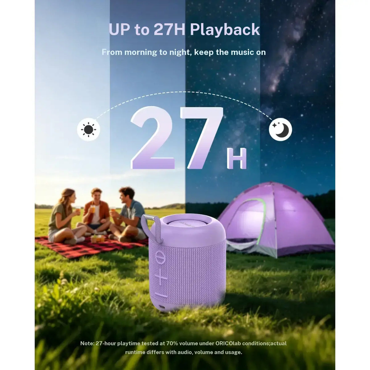 ORICO Portable Bluetooth Speaker, 27H Playtime, Bluetooth 6.0 Audio Device with Built in USB C, TWS Pairing, IPX5 Waterproof, Hifi Sound, Wireless BT Speaker for Smartphones/Tablets, Home Outdoor Use BG01, Backtoschool