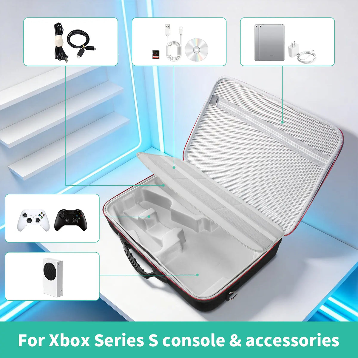 Xbox Series S Carrying Case Hard EVA Shell, Waterproof Shockproof Dustproof Travel Bag for Xbox Series S Console, Large Capacity Holds Controller Headset Games Cables, Impact Resistant Protective Pouch, Essential Gift for Gamers