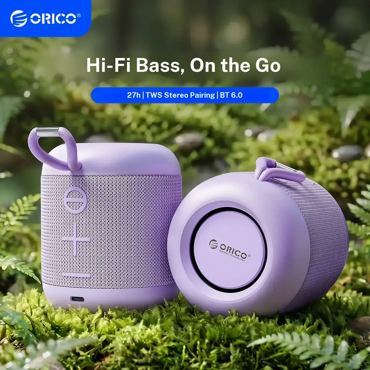 ORICO Portable Bluetooth Speaker, 27H Playtime, Bluetooth 6.0 Audio Device with Built in USB C, TWS Pairing, IPX5 Waterproof, Hifi Sound, Wireless BT Speaker for Smartphones/Tablets, Home Outdoor Use BG01, Backtoschool