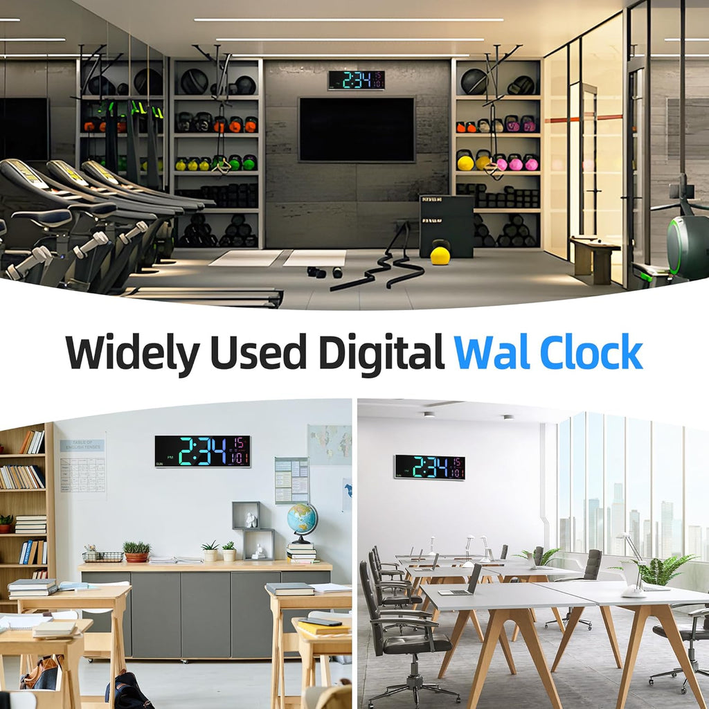 16.2" Digital Wall Clock – RGB, Remote, Dual Alarm, Auto-Brightness
