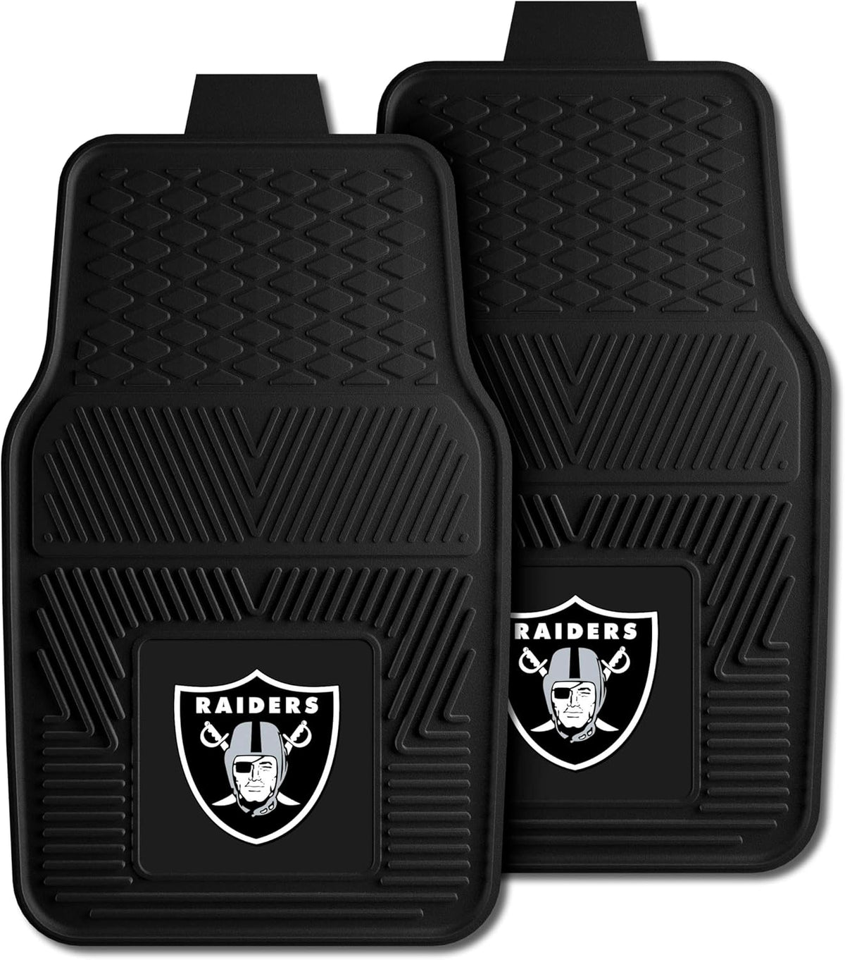 FANMATS 8774 Las Vegas Raiders 2-Piece Heavy Duty Vinyl Car Mat Set, Front Row Floor Mats, All Weather Protection, Universal Fit, Deep Resevoir Design