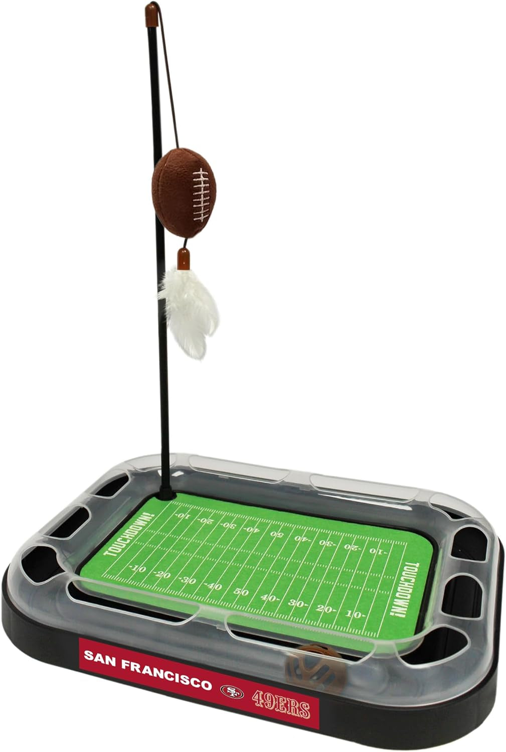 CAT SCRATCHING BOARD NFL LOS VEGAS Raiders Football Field CAT Scratcher Toy. + Catnip Filled Plush Football Toy&Feather Cat Toy Hanging with Jingle Bell Interactive Ball Cat Chasing 5-In-1 Kitty Toy