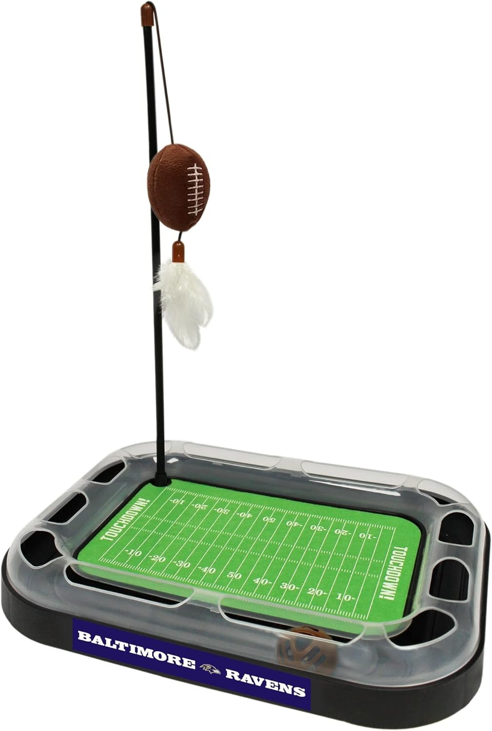 CAT SCRATCHING BOARD NFL LOS VEGAS Raiders Football Field CAT Scratcher Toy. + Catnip Filled Plush Football Toy&Feather Cat Toy Hanging with Jingle Bell Interactive Ball Cat Chasing 5-In-1 Kitty Toy