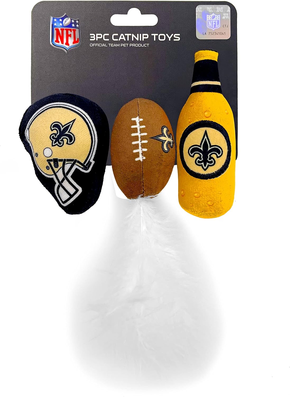 BEST PLUSH CAT TOY - NFL LAS VEGAS RAIDERS Complete Set of 3 Piece Cat Toys Filled with Fresh Catnip. Includes: 1 Helmet Cat Toy, 1 Football Cat Toy with Feathers & 1 Beer Bottle. Beautiful Team LOGOS