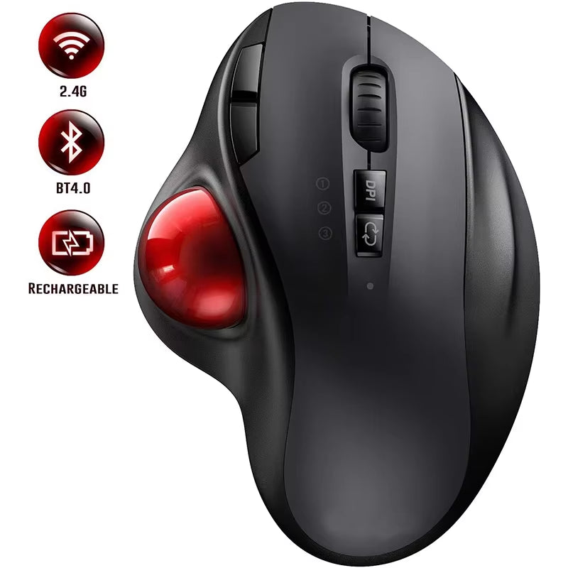 Wireless Trackball Mouse 2.4G,Dual Bluetooth 4.0 Ergonomic Mouse Rechargeable Mouse for Mac Windows Computer Laptop PC
