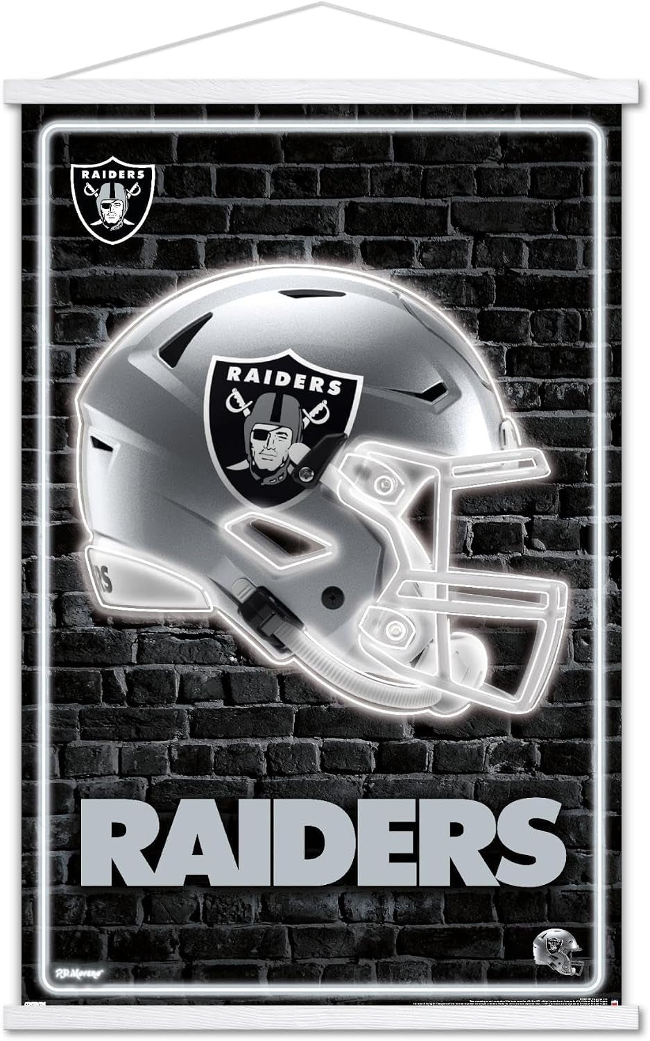 Trends International NFL Las Vegas Raiders - Neon Helmet 23 Wall Poster, 22.375" X 34", Premium Print and Beechwood Hanger Bundle