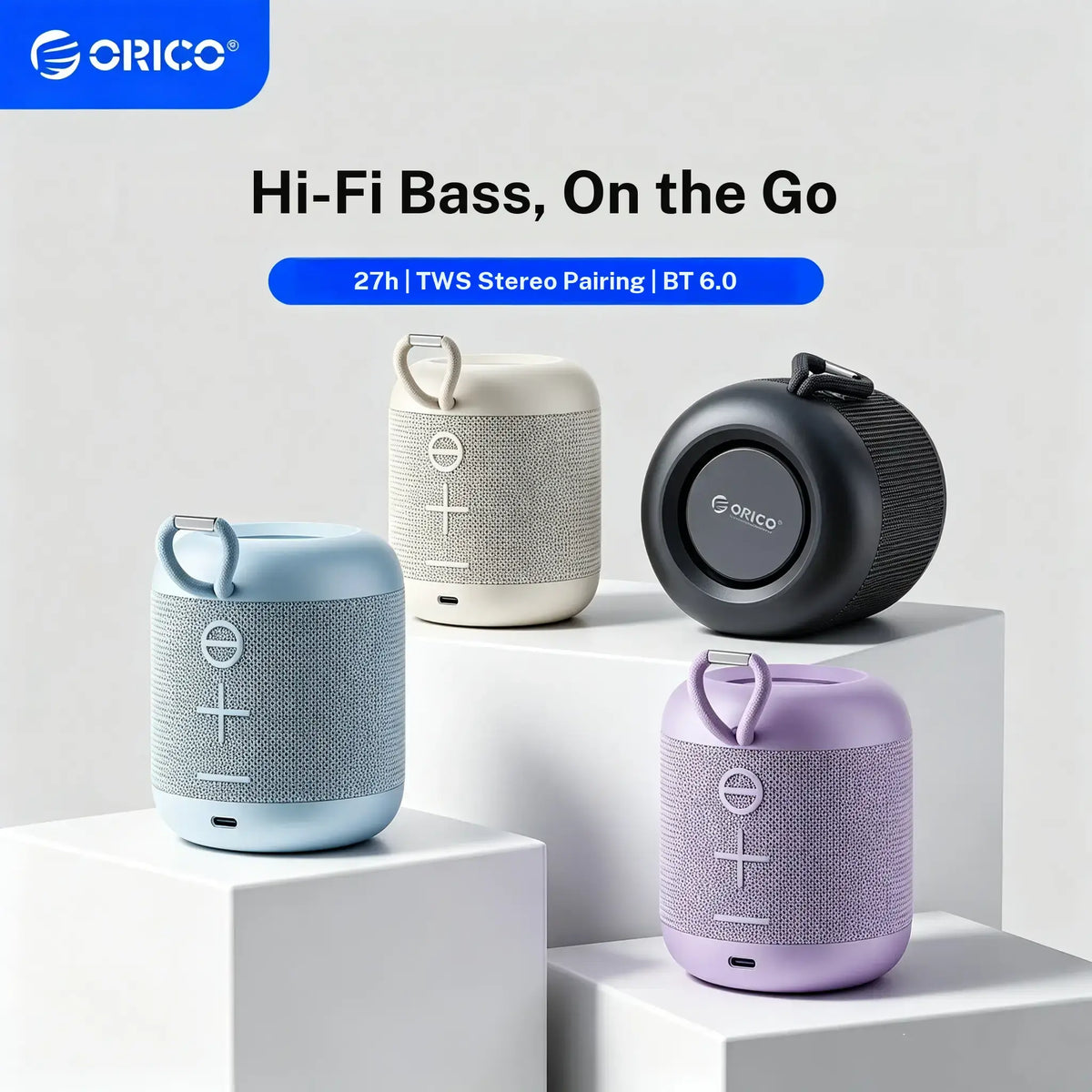 ORICO Portable Bluetooth Speaker, 27H Playtime, Bluetooth 6.0 Audio Device with Built in USB C, TWS Pairing, IPX5 Waterproof, Hifi Sound, Wireless BT Speaker for Smartphones/Tablets, Home Outdoor Use BG01, Backtoschool