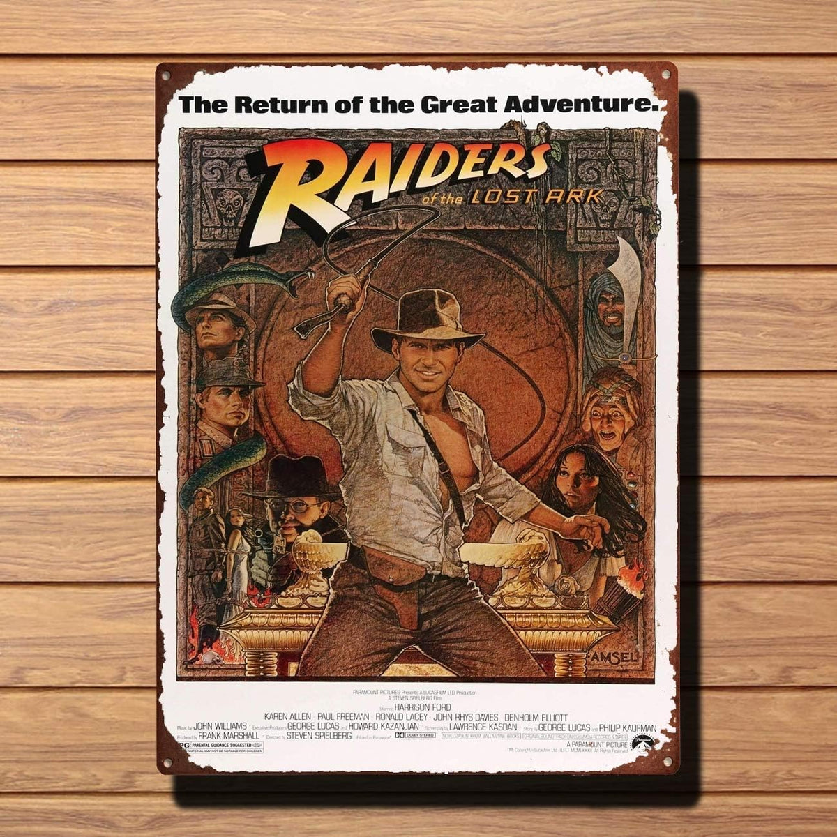 Retro Rustic 12X8 in Raiders of the Lost Ark Vintage Movie Art Poster Indiana Jones Vintage Metal Tin Sign Retro Tin Plate Sign Wall Art Decor