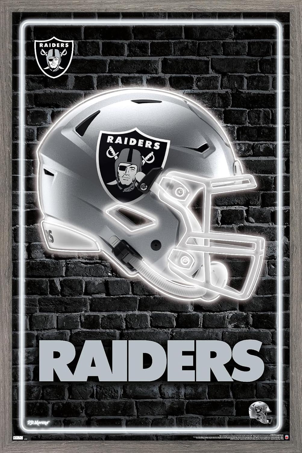 Trends International NFL Las Vegas Raiders - Neon Helmet 23 Wall Poster, 22.375" X 34", Premium Print and Beechwood Hanger Bundle