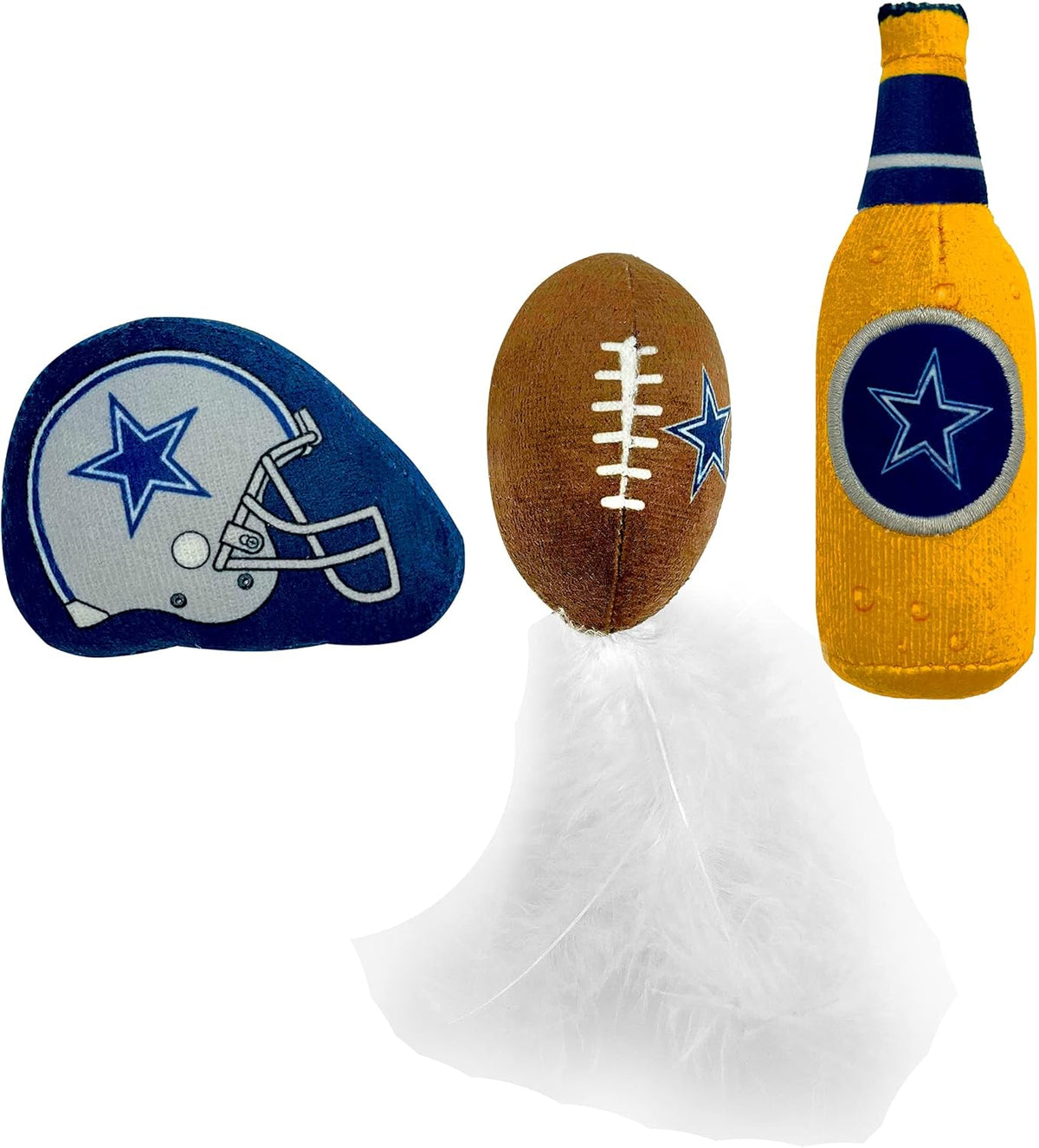 BEST PLUSH CAT TOY - NFL LAS VEGAS RAIDERS Complete Set of 3 Piece Cat Toys Filled with Fresh Catnip. Includes: 1 Helmet Cat Toy, 1 Football Cat Toy with Feathers & 1 Beer Bottle. Beautiful Team LOGOS