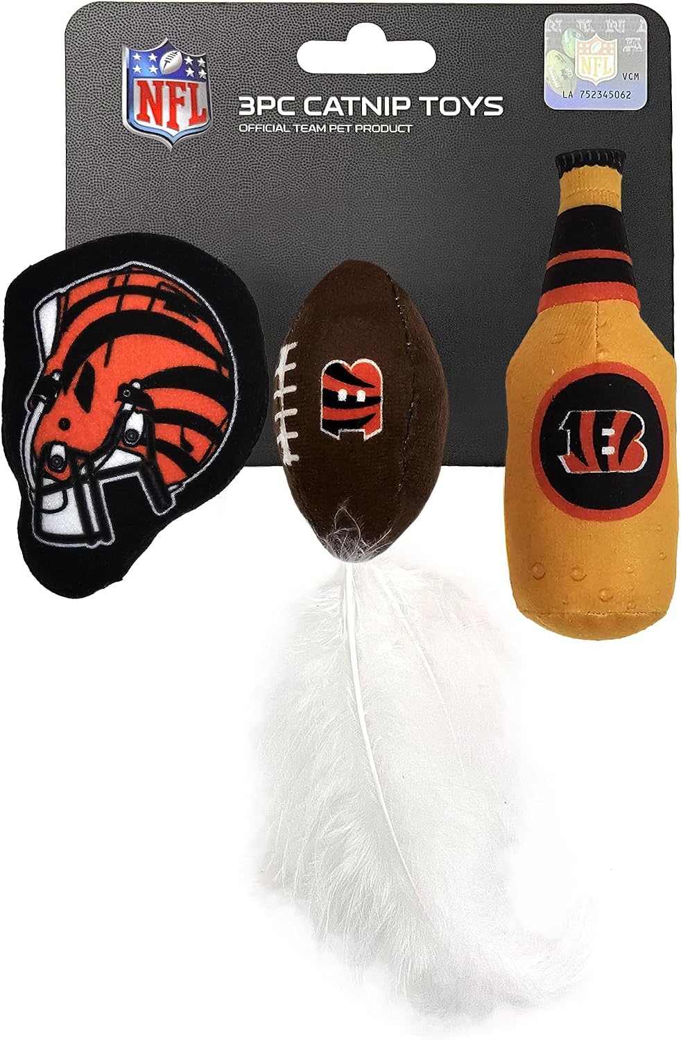 BEST PLUSH CAT TOY - NFL LAS VEGAS RAIDERS Complete Set of 3 Piece Cat Toys Filled with Fresh Catnip. Includes: 1 Helmet Cat Toy, 1 Football Cat Toy with Feathers & 1 Beer Bottle. Beautiful Team LOGOS