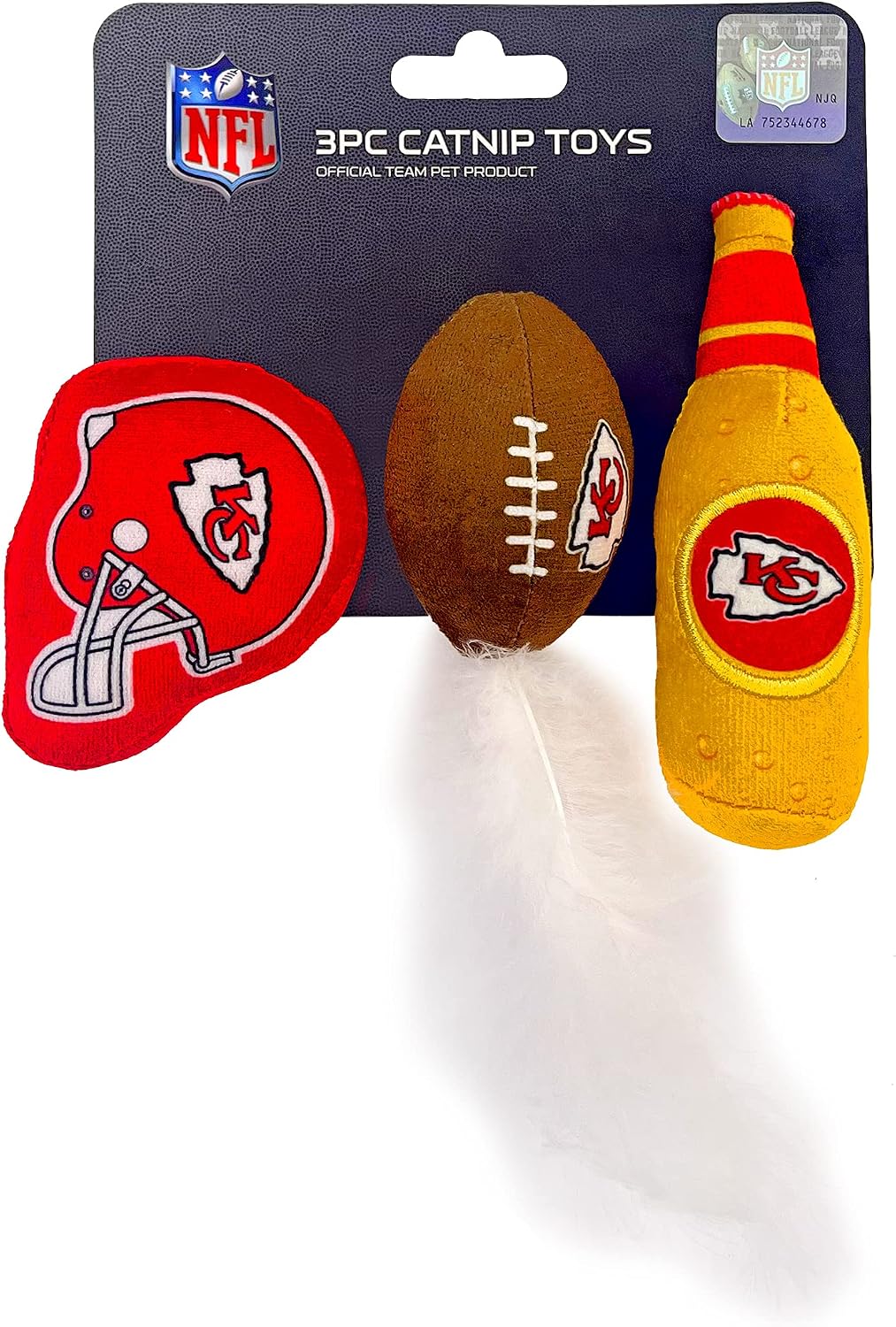 BEST PLUSH CAT TOY - NFL LAS VEGAS RAIDERS Complete Set of 3 Piece Cat Toys Filled with Fresh Catnip. Includes: 1 Helmet Cat Toy, 1 Football Cat Toy with Feathers & 1 Beer Bottle. Beautiful Team LOGOS