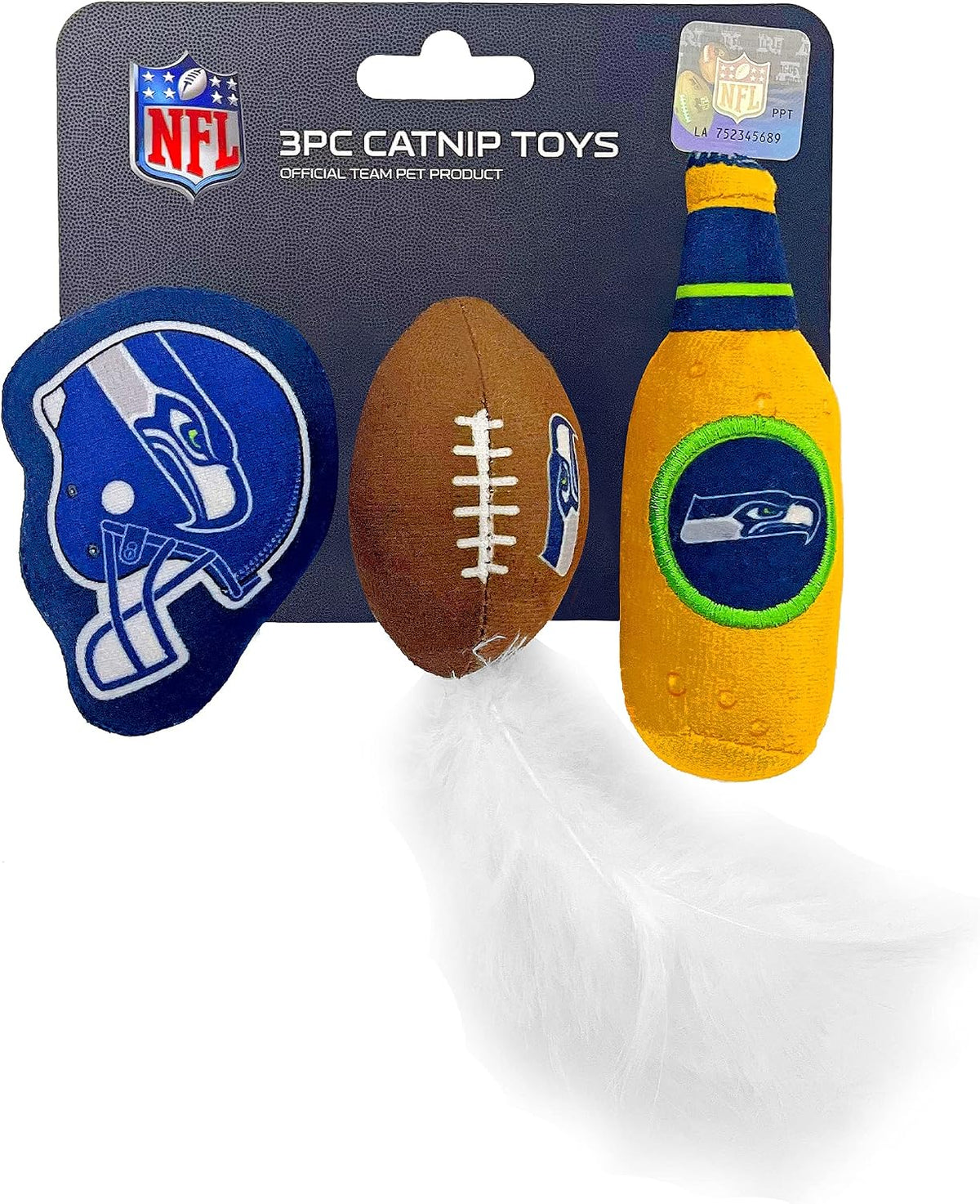 BEST PLUSH CAT TOY - NFL LAS VEGAS RAIDERS Complete Set of 3 Piece Cat Toys Filled with Fresh Catnip. Includes: 1 Helmet Cat Toy, 1 Football Cat Toy with Feathers & 1 Beer Bottle. Beautiful Team LOGOS