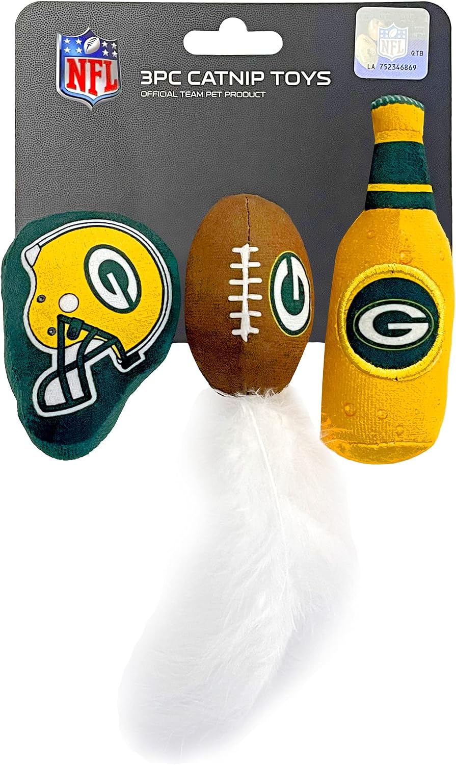 BEST PLUSH CAT TOY - NFL LAS VEGAS RAIDERS Complete Set of 3 Piece Cat Toys Filled with Fresh Catnip. Includes: 1 Helmet Cat Toy, 1 Football Cat Toy with Feathers & 1 Beer Bottle. Beautiful Team LOGOS