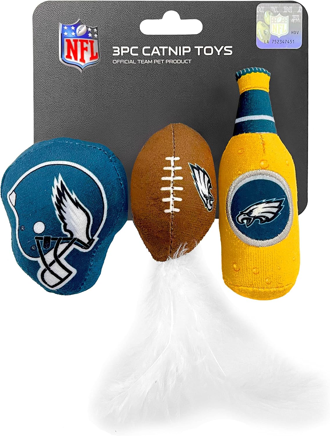 BEST PLUSH CAT TOY - NFL LAS VEGAS RAIDERS Complete Set of 3 Piece Cat Toys Filled with Fresh Catnip. Includes: 1 Helmet Cat Toy, 1 Football Cat Toy with Feathers & 1 Beer Bottle. Beautiful Team LOGOS
