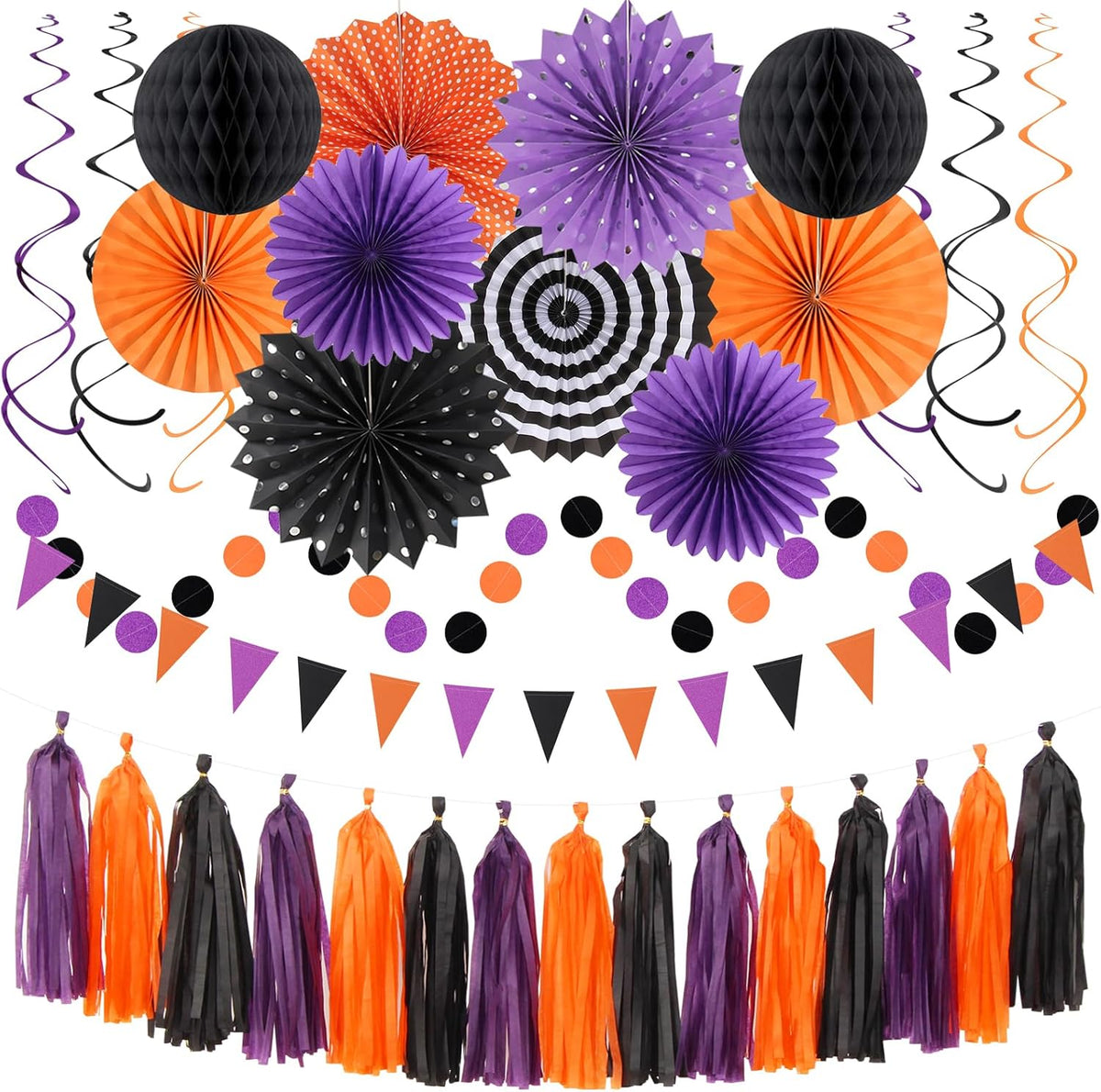 Black White-Silver Party-Decorations - 33Pcs Kits Banner,Graduation Streamer Tassel Garland,Tissue Pom Poms Honeycomb,Paper Lantern Fans,Birthday Wedding Baby Bridal Shower New Years Decor Hugtmr