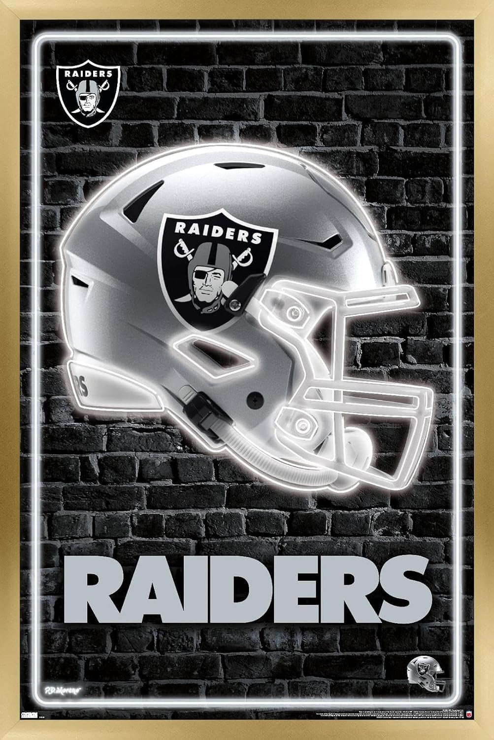 Trends International NFL Las Vegas Raiders - Neon Helmet 23 Wall Poster, 22.375" X 34", Premium Print and Beechwood Hanger Bundle