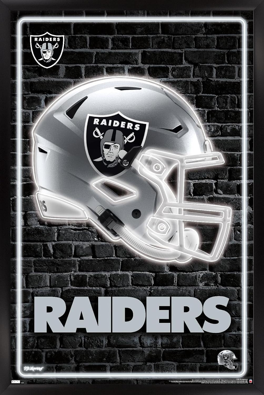 Trends International NFL Las Vegas Raiders - Neon Helmet 23 Wall Poster, 22.375" X 34", Premium Print and Beechwood Hanger Bundle