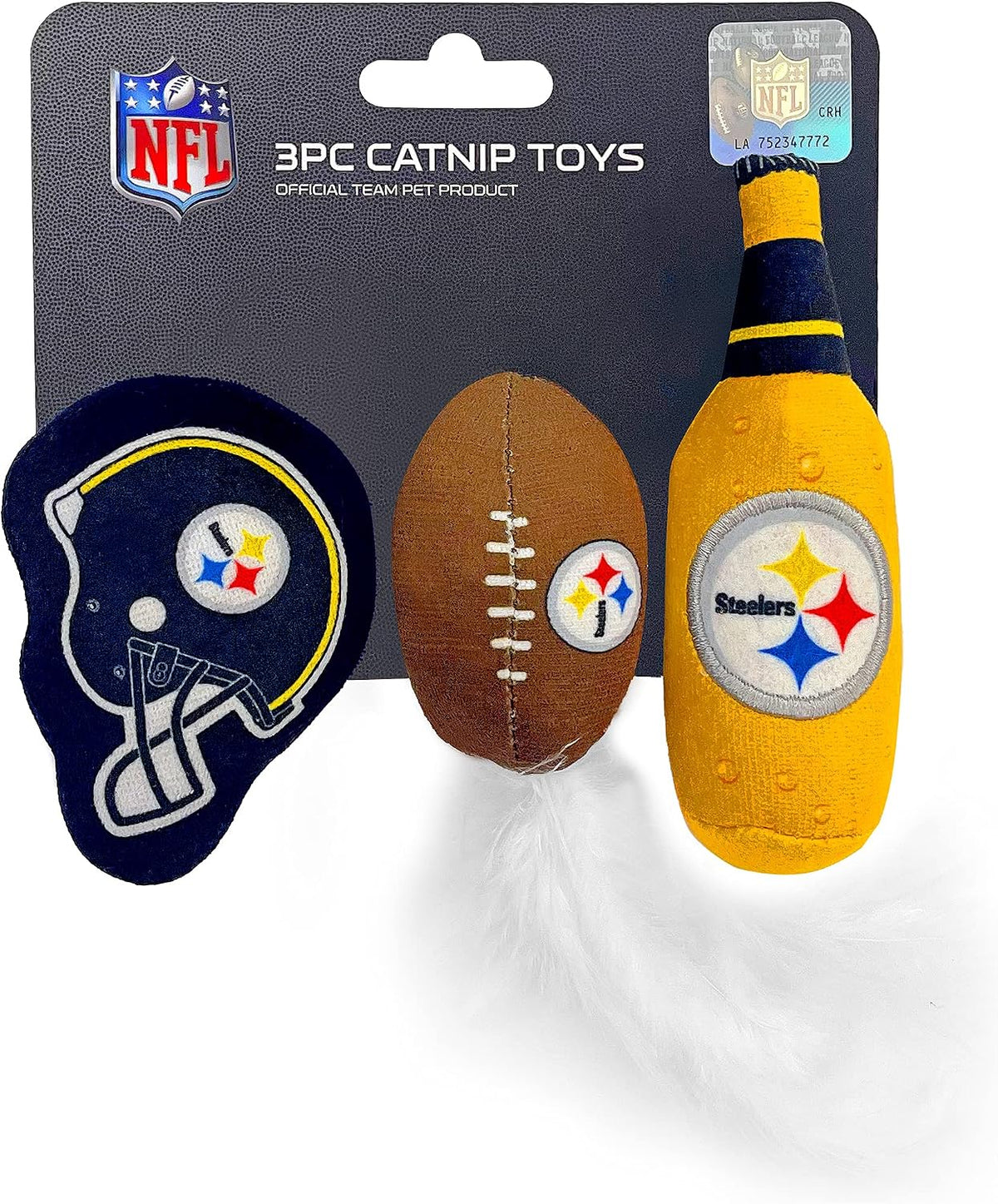 BEST PLUSH CAT TOY - NFL LAS VEGAS RAIDERS Complete Set of 3 Piece Cat Toys Filled with Fresh Catnip. Includes: 1 Helmet Cat Toy, 1 Football Cat Toy with Feathers & 1 Beer Bottle. Beautiful Team LOGOS