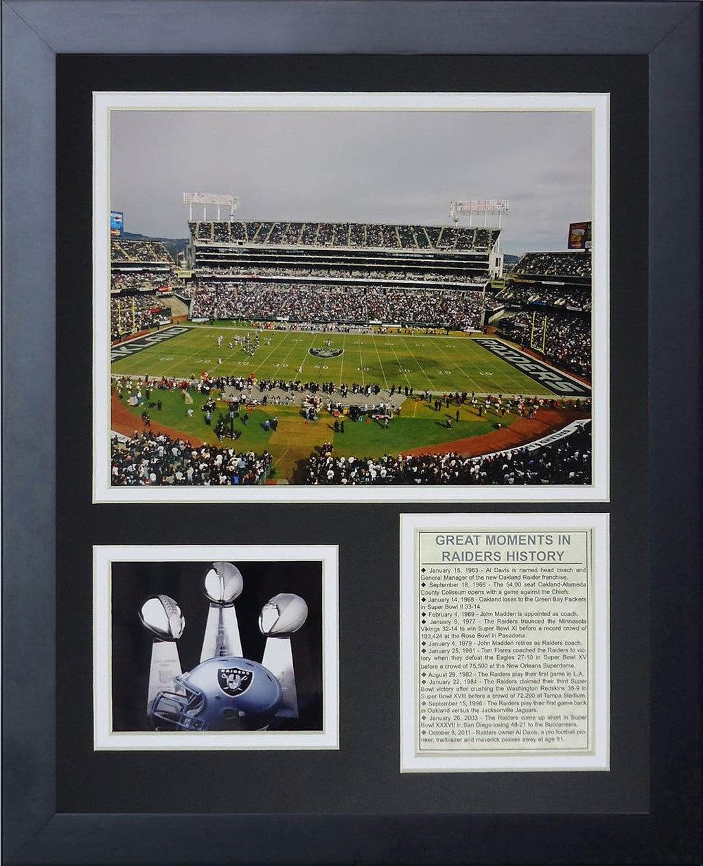 Oakland Raiders Stadium- the Black Hole Collectible | Framed Photo Collage Wall Art Decor - 12"X15" | Legends Never Die