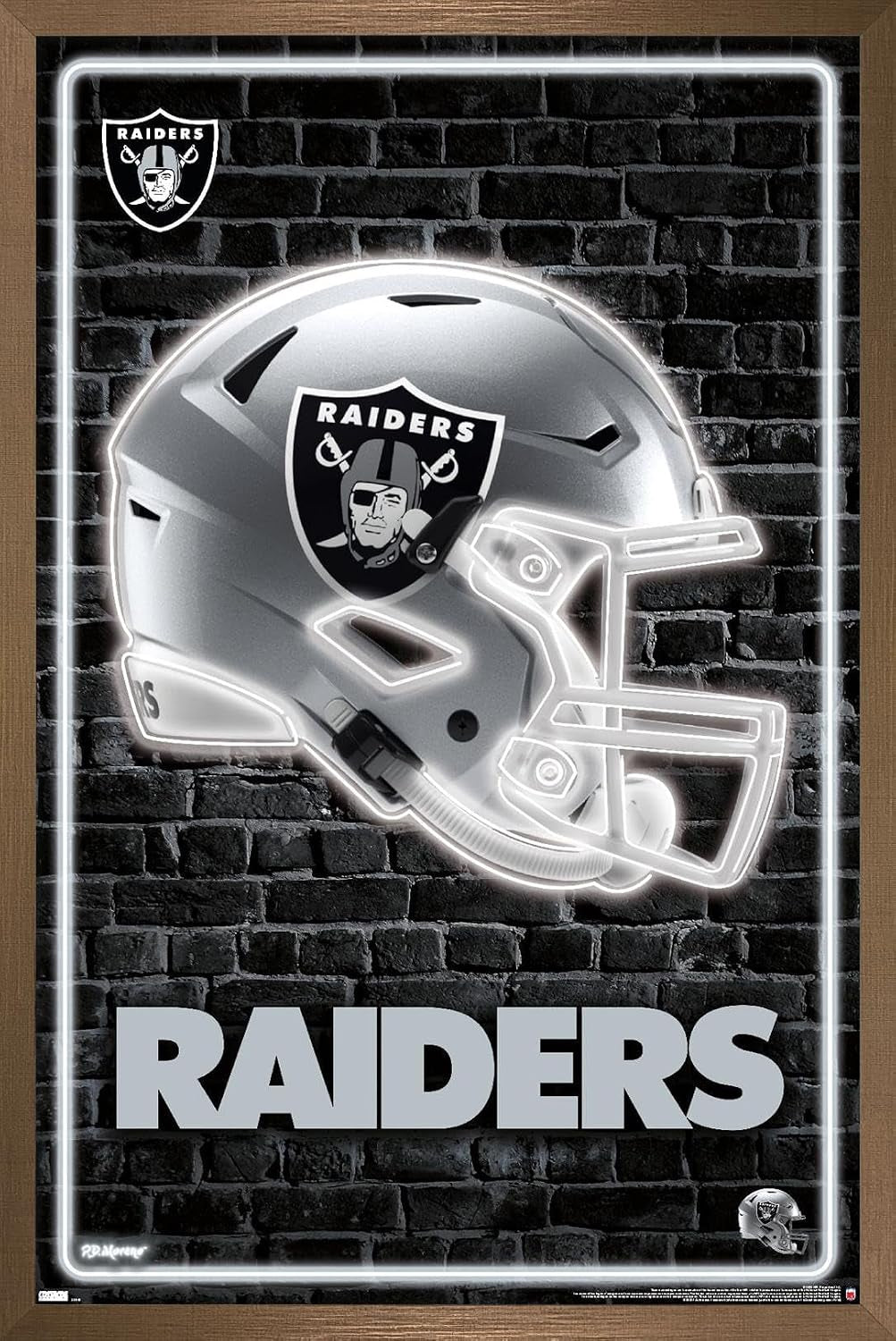 Trends International NFL Las Vegas Raiders - Neon Helmet 23 Wall Poster, 22.375" X 34", Premium Print and Beechwood Hanger Bundle