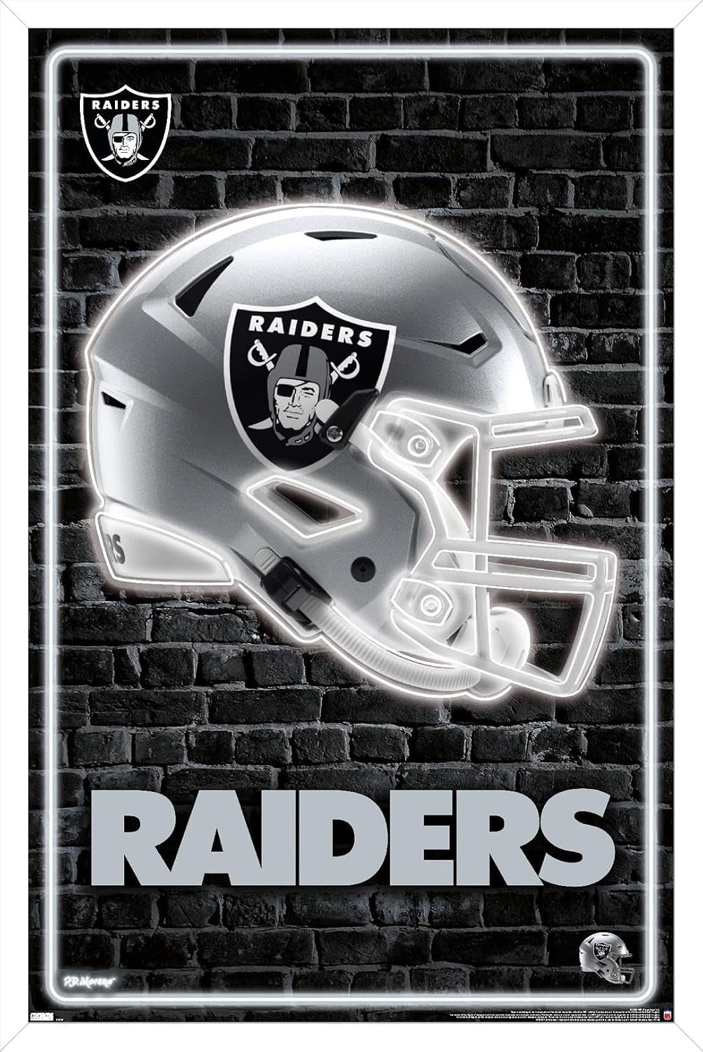 Trends International NFL Las Vegas Raiders - Neon Helmet 23 Wall Poster, 22.375" X 34", Premium Print and Beechwood Hanger Bundle