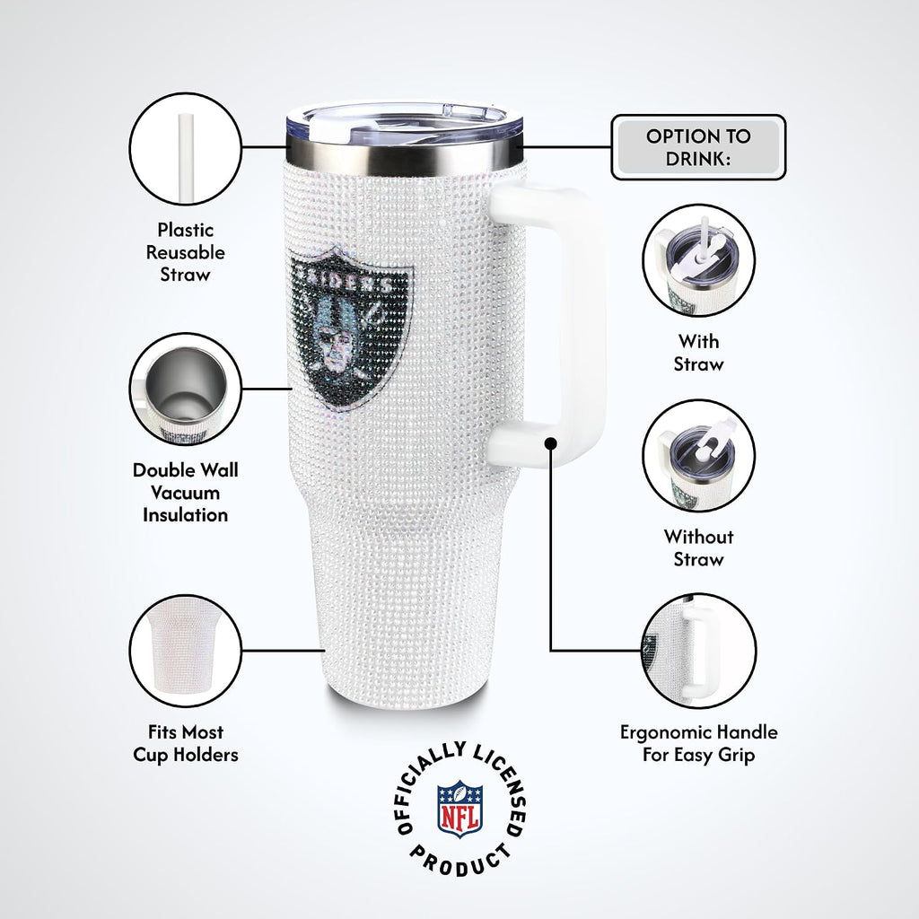 The Memory Company Officially Licensed 40Oz White Bling Game Day Tumbler, Las Vegas Raiders