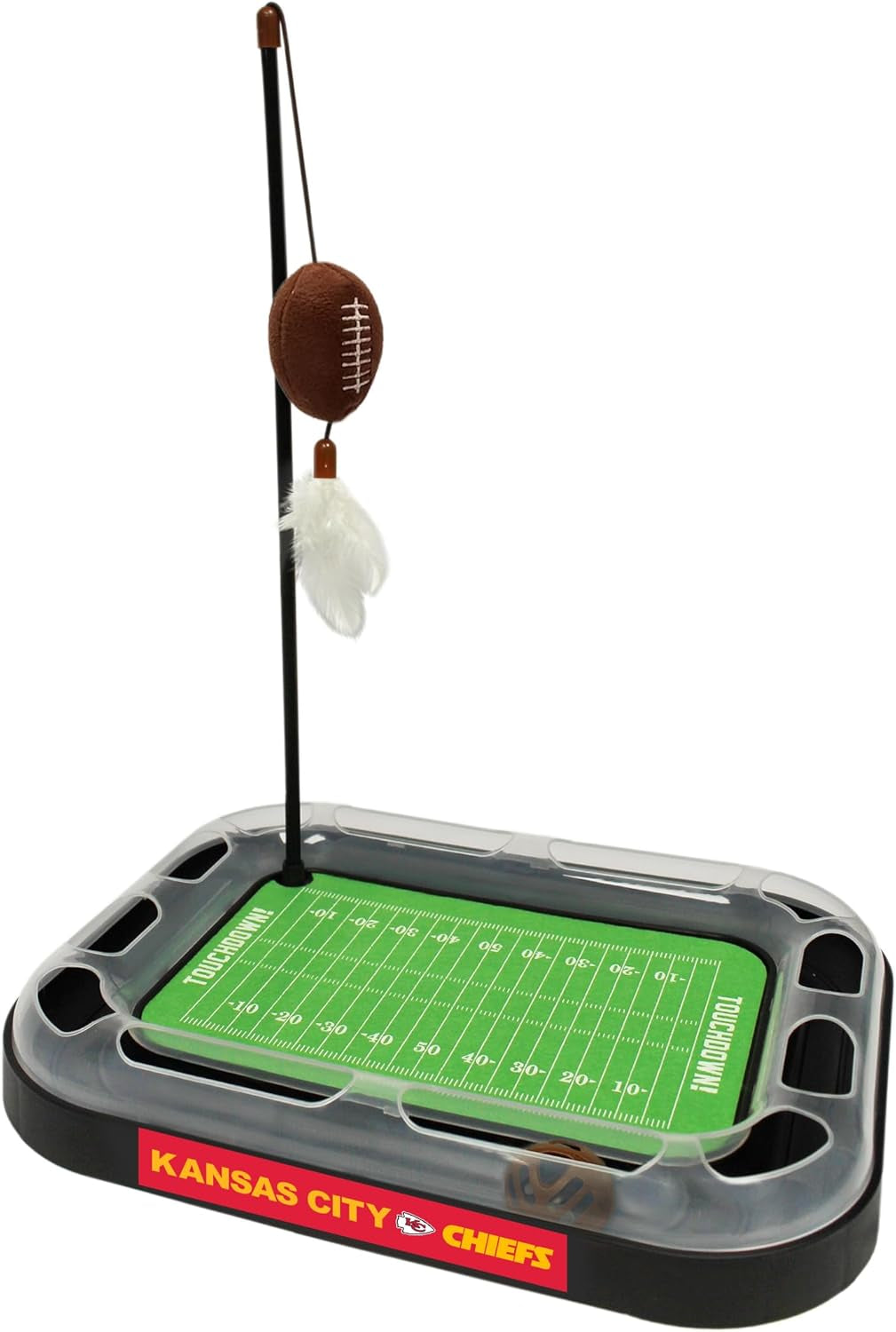 CAT SCRATCHING BOARD NFL LOS VEGAS Raiders Football Field CAT Scratcher Toy. + Catnip Filled Plush Football Toy&Feather Cat Toy Hanging with Jingle Bell Interactive Ball Cat Chasing 5-In-1 Kitty Toy