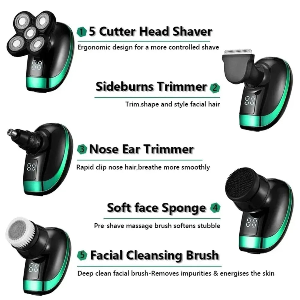 Tinsol 5-In-1 Electric Shaving - Rechargeable 4D Fitting, 5 Floating Blades - Ideal for Shaving, Nosing and Eyebrow Trimming