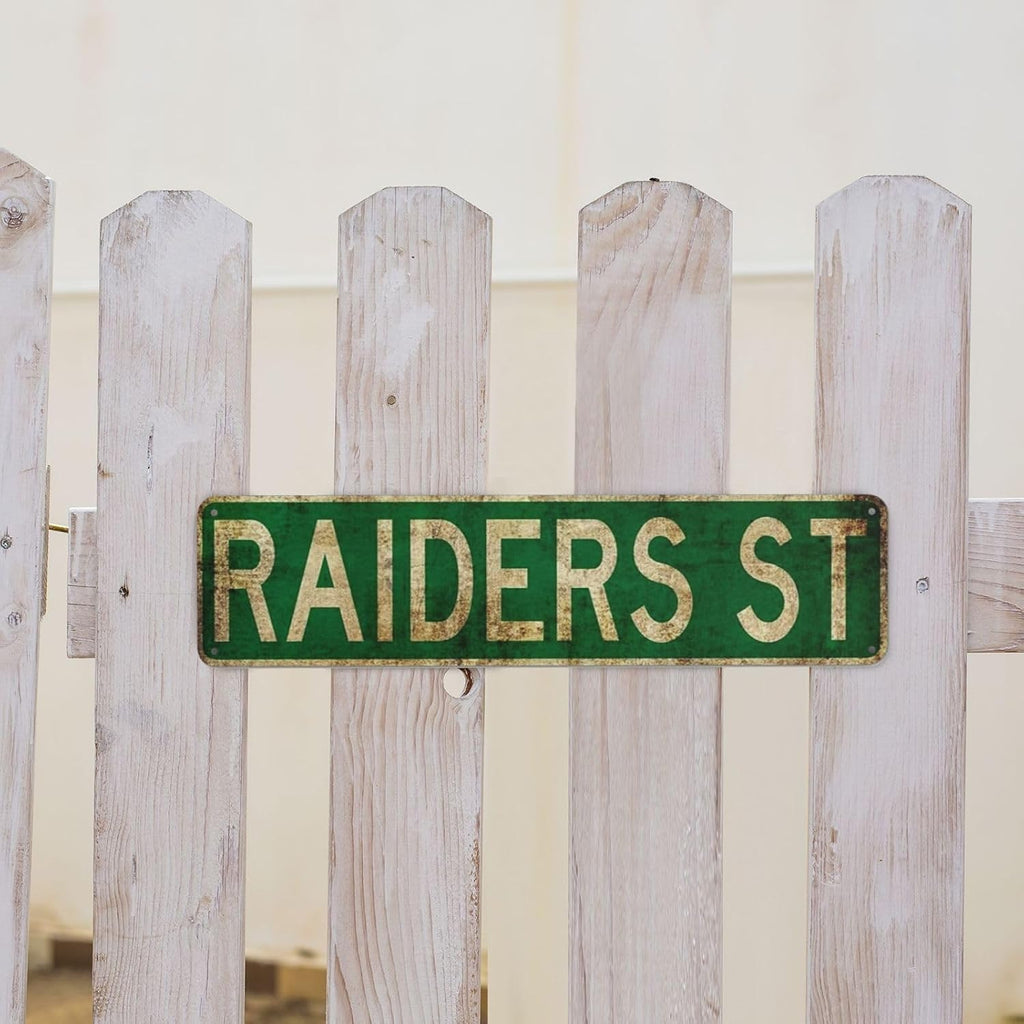 Raiders St Retro Road Sign -Street Signs 4X16 Inch Metal Sign, Aluminum Wall Decor for Man Cave, Car Dashboard, Christmas Holiday Decor, Drive Way Marker, Outdoor Signage, Gift Idea