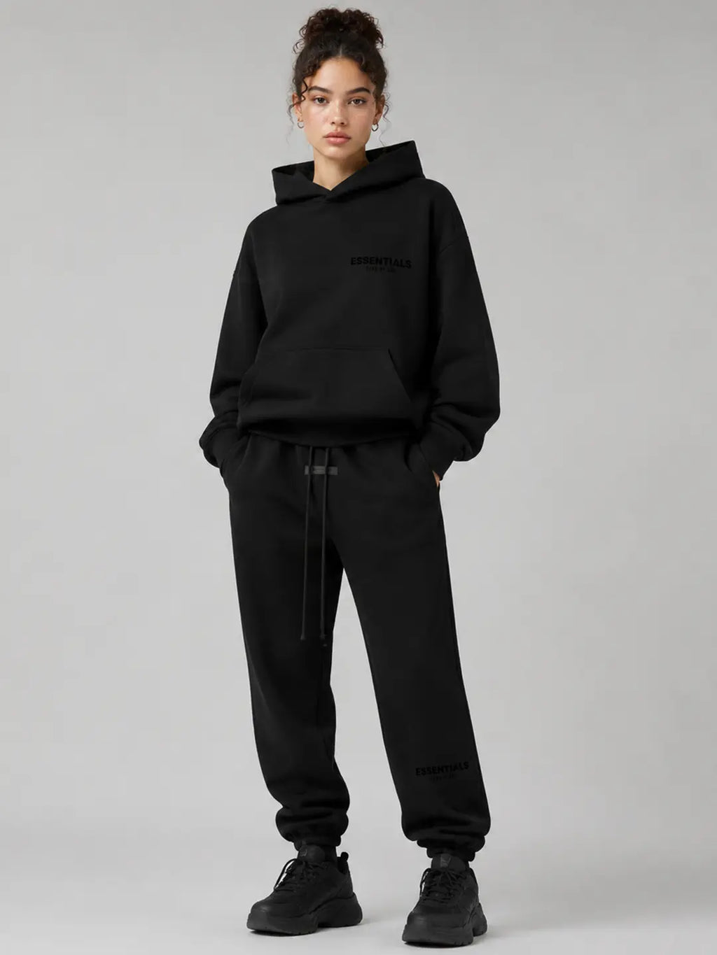 (One Set) Fear of God Essential Stretch Limo Hoodie and Pants for Men or Women Daily Wear