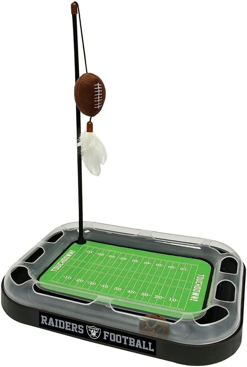 CAT SCRATCHING BOARD NFL LOS VEGAS Raiders Football Field CAT Scratcher Toy. + Catnip Filled Plush Football Toy&Feather Cat Toy Hanging with Jingle Bell Interactive Ball Cat Chasing 5-In-1 Kitty Toy