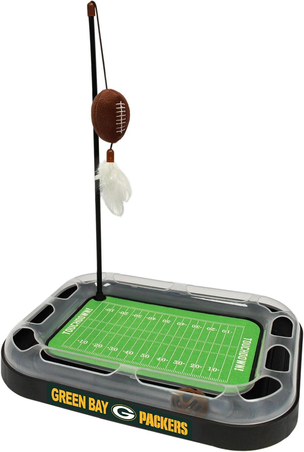 CAT SCRATCHING BOARD NFL LOS VEGAS Raiders Football Field CAT Scratcher Toy. + Catnip Filled Plush Football Toy&Feather Cat Toy Hanging with Jingle Bell Interactive Ball Cat Chasing 5-In-1 Kitty Toy