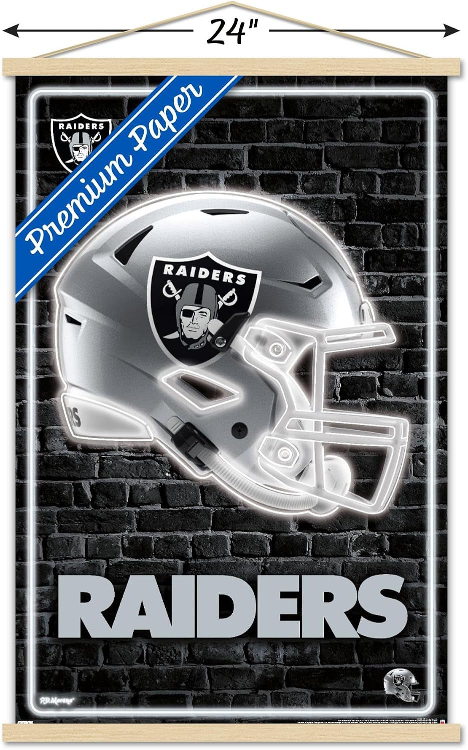 Trends International NFL Las Vegas Raiders - Neon Helmet 23 Wall Poster, 22.375" X 34", Premium Print and Beechwood Hanger Bundle