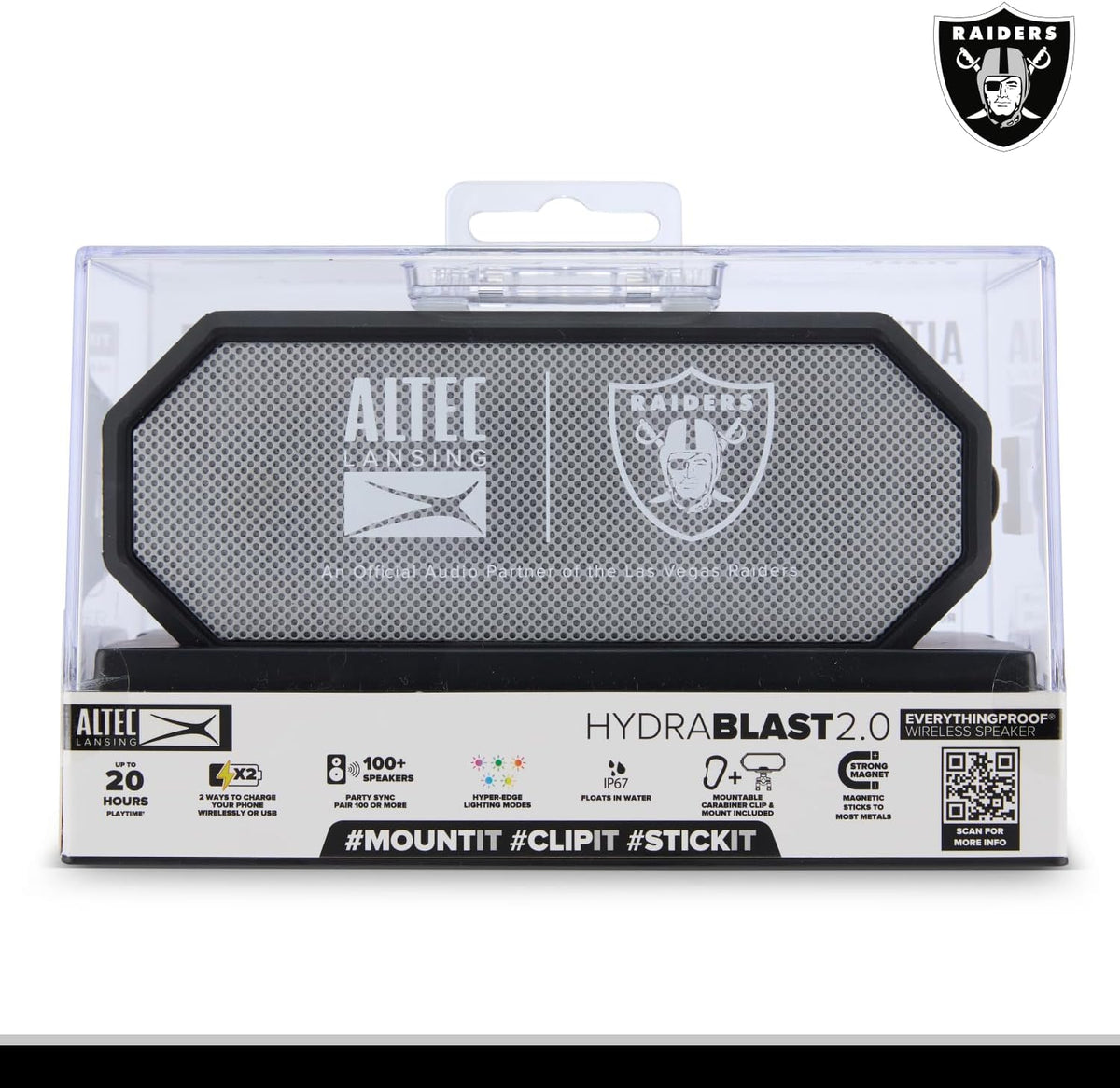 Altec Lansing - Portable Bluetooth Speaker HYDRABLAST 2.0, Waterproof IP67, 20W Output Power, Magnetic Bluetooth Speaker (Raiders)
